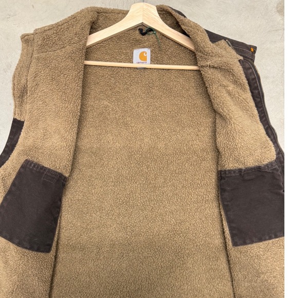 Carhartt Sandstone Sherpa Lined Mock Neck Vest Dark Brown Mens 3XL - Picture 5 of 5